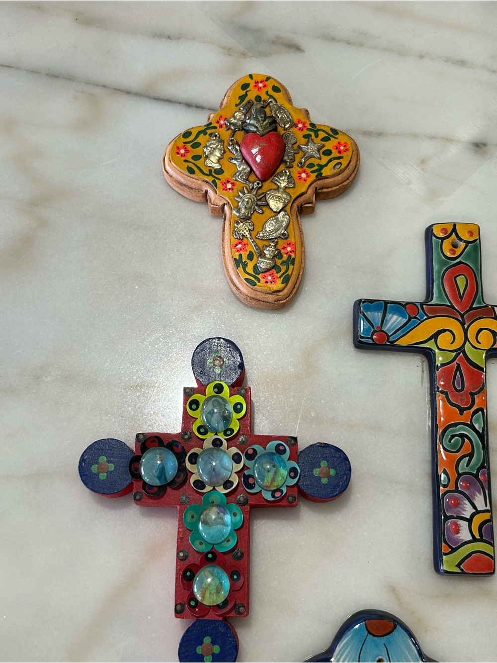 Hand-Painted Decorative Wall Crosses in Yellow, Red, Blue